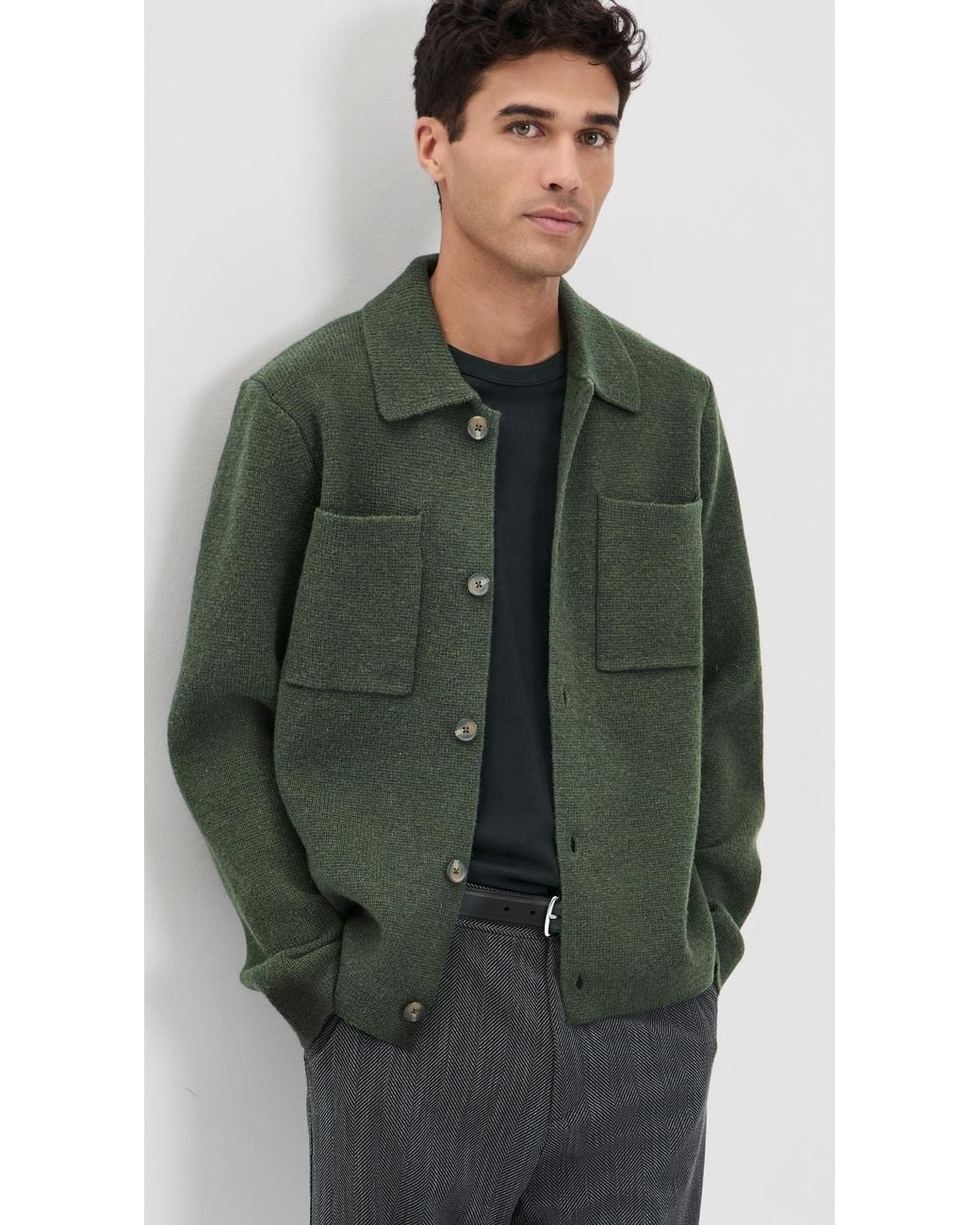 Les Deux Green Milano Knit Shacket for men