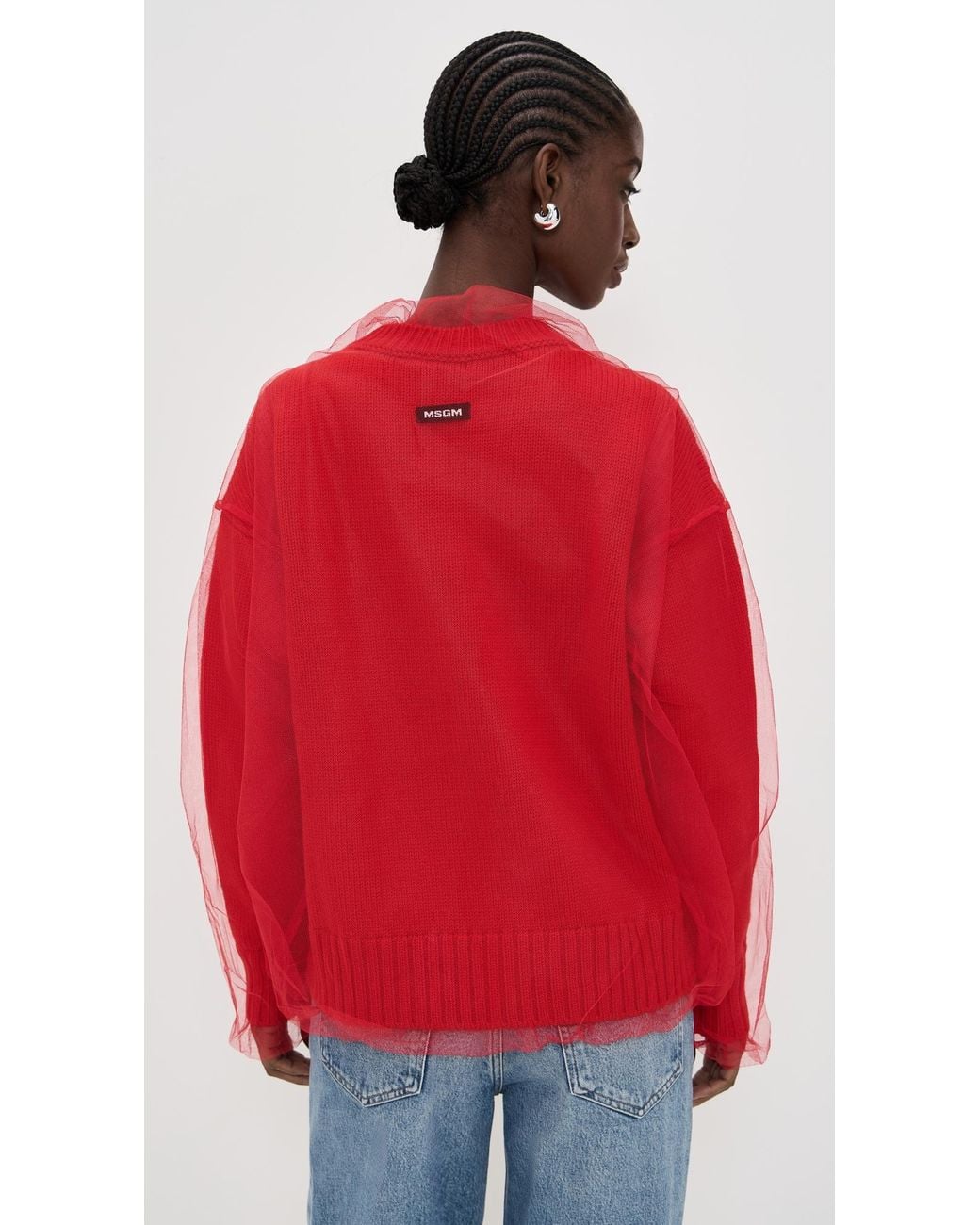 MSGM Red Overlay Crewneck Pullover