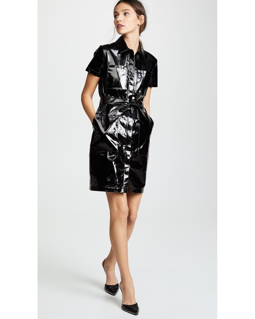 J Brand Lucille Patent Leather Shirt Dress in Black | Lyst Canada