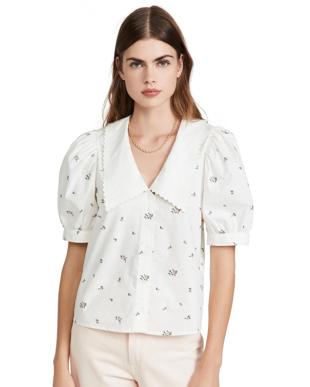 Cotton Royce Short Sleeve Collar Blouse 