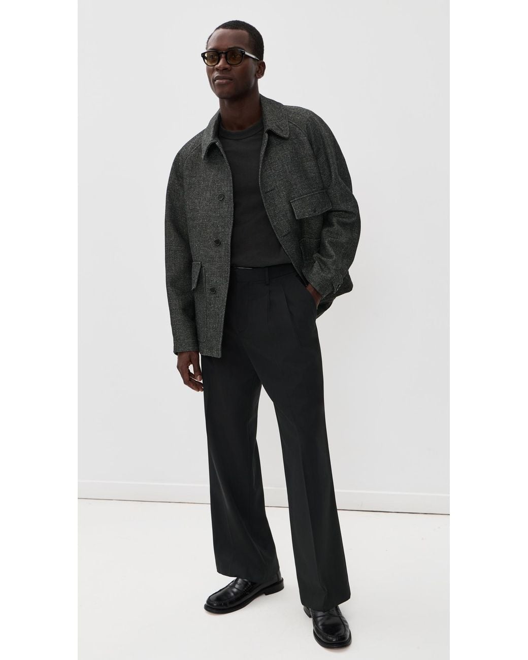 KNICKERBOCKER Black Mill Shetland Wool & Linen Coat for men