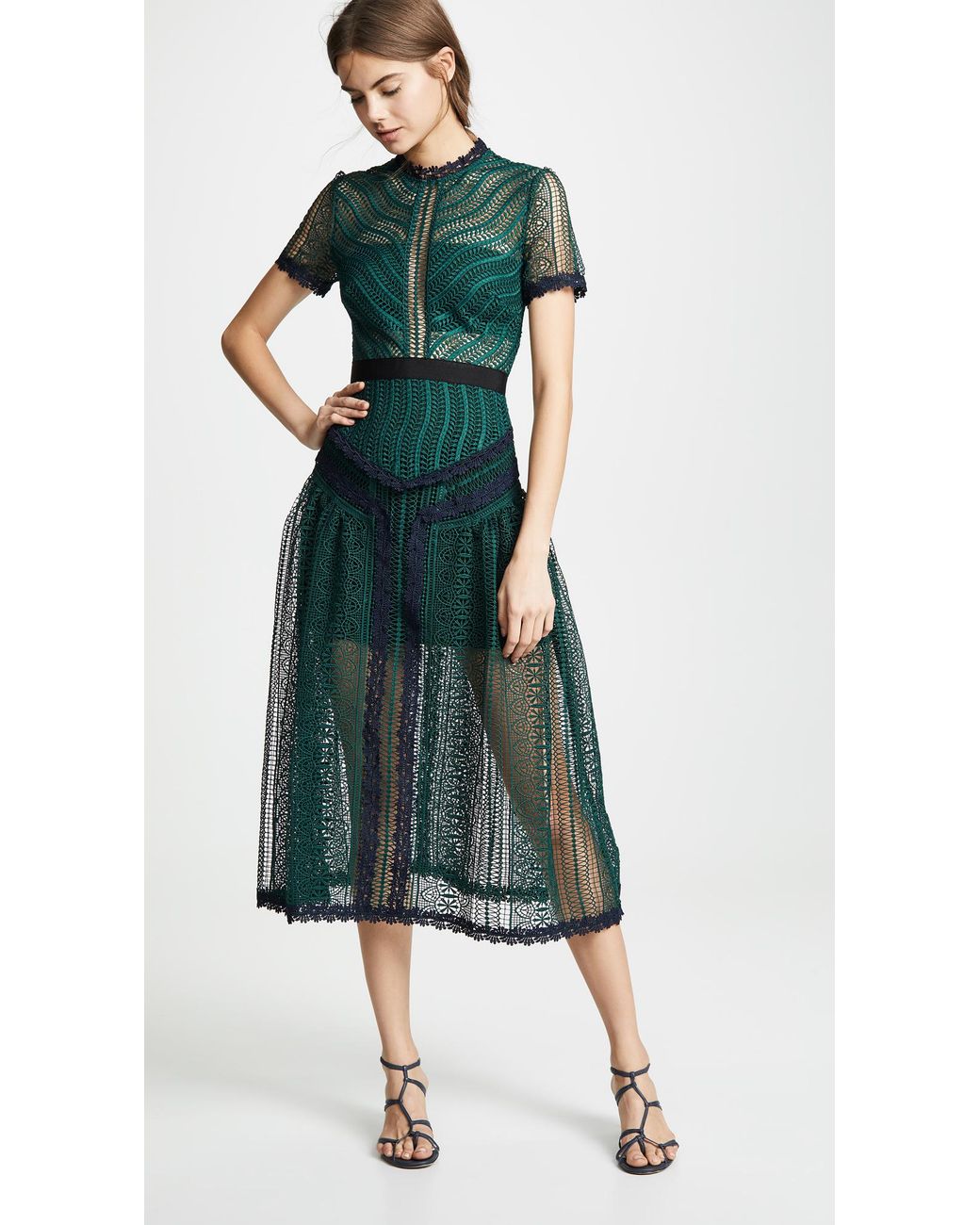 self portrait green fine lace dress Self-Portrait Wave in FW25 MAIN