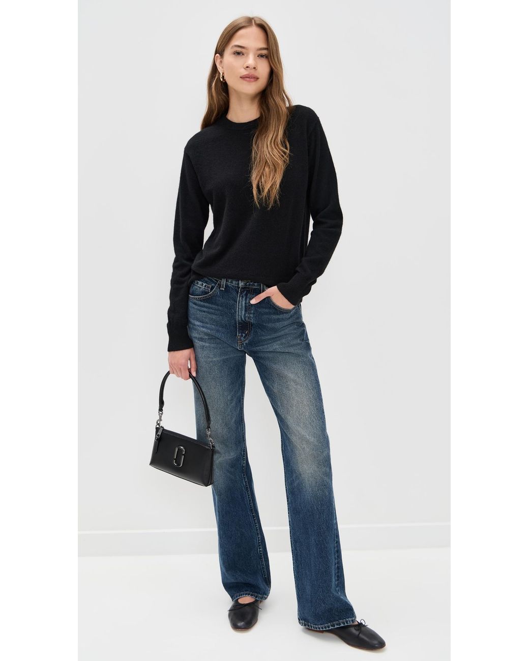 White + Warren Black Cashmere Crew