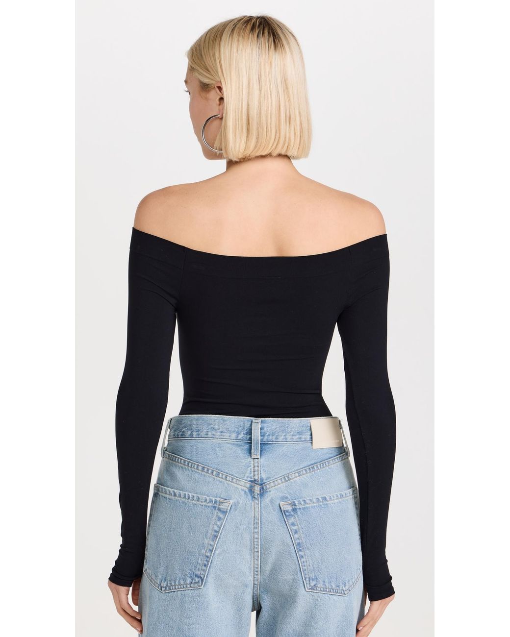 Commando Black Ballet Off-Shoulder Thong Bodysuit