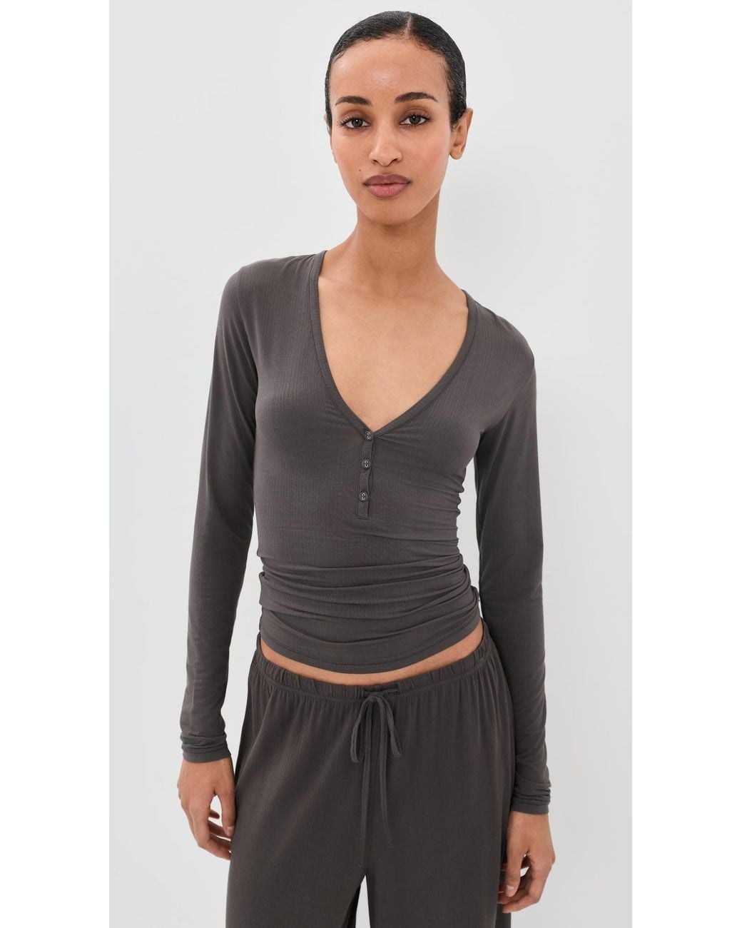 Skims Black Cloud Sleep Henley Top