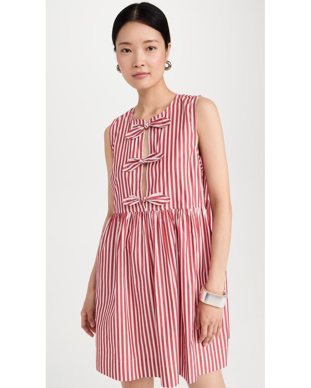white christmas dresses MARGIE TIE MINI DRESS PINK RED STRIPE main image 0