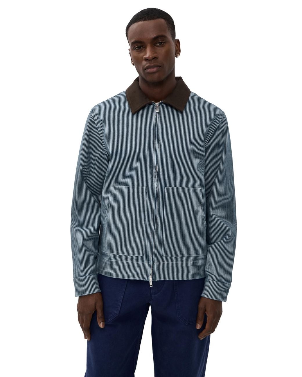Les Deux Blue Robert Striped Denim Jacket for men
