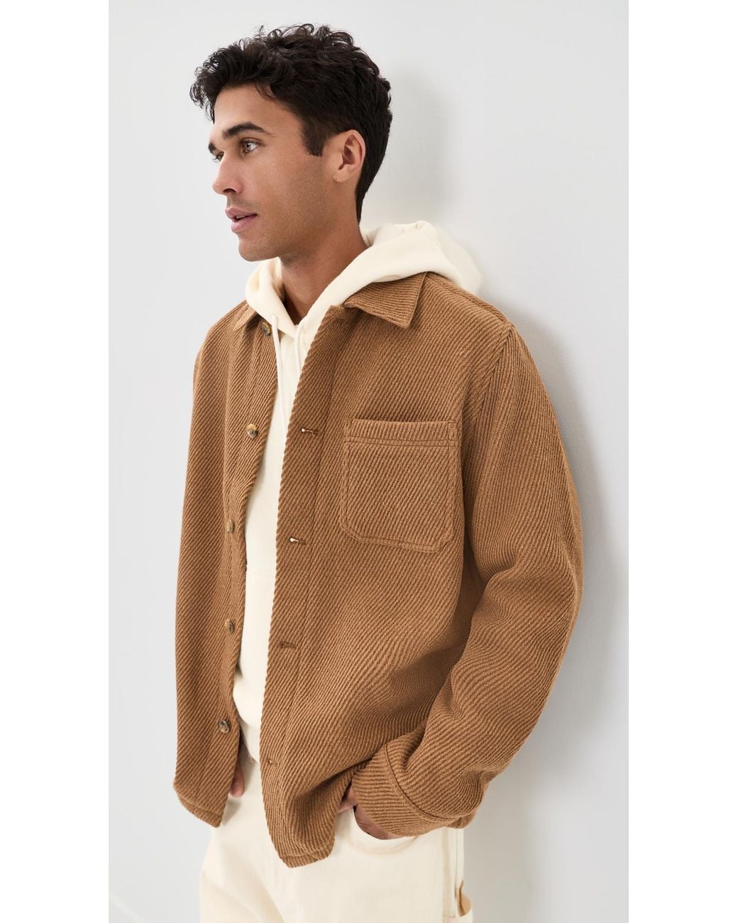 Les Deux Brown Twill Wool Shacket for men