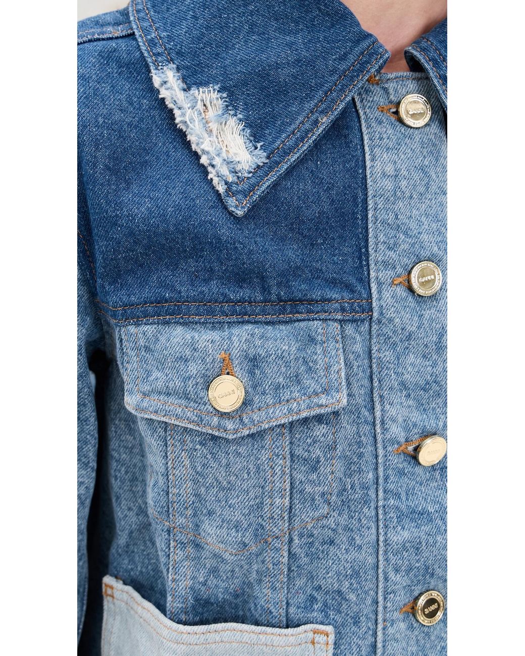 Ganni Blue Patchwork Denim Short Jacket