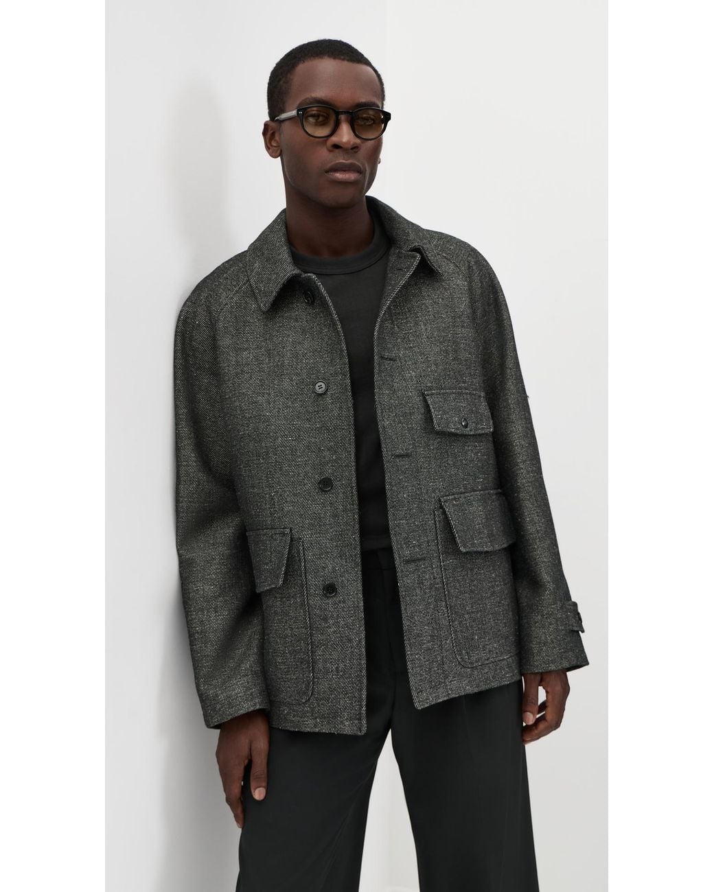 KNICKERBOCKER Black Mill Shetland Wool & Linen Coat for men
