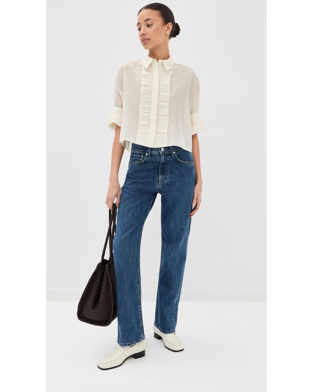 Twp Blue Next Ex Ruffle Button Down Top