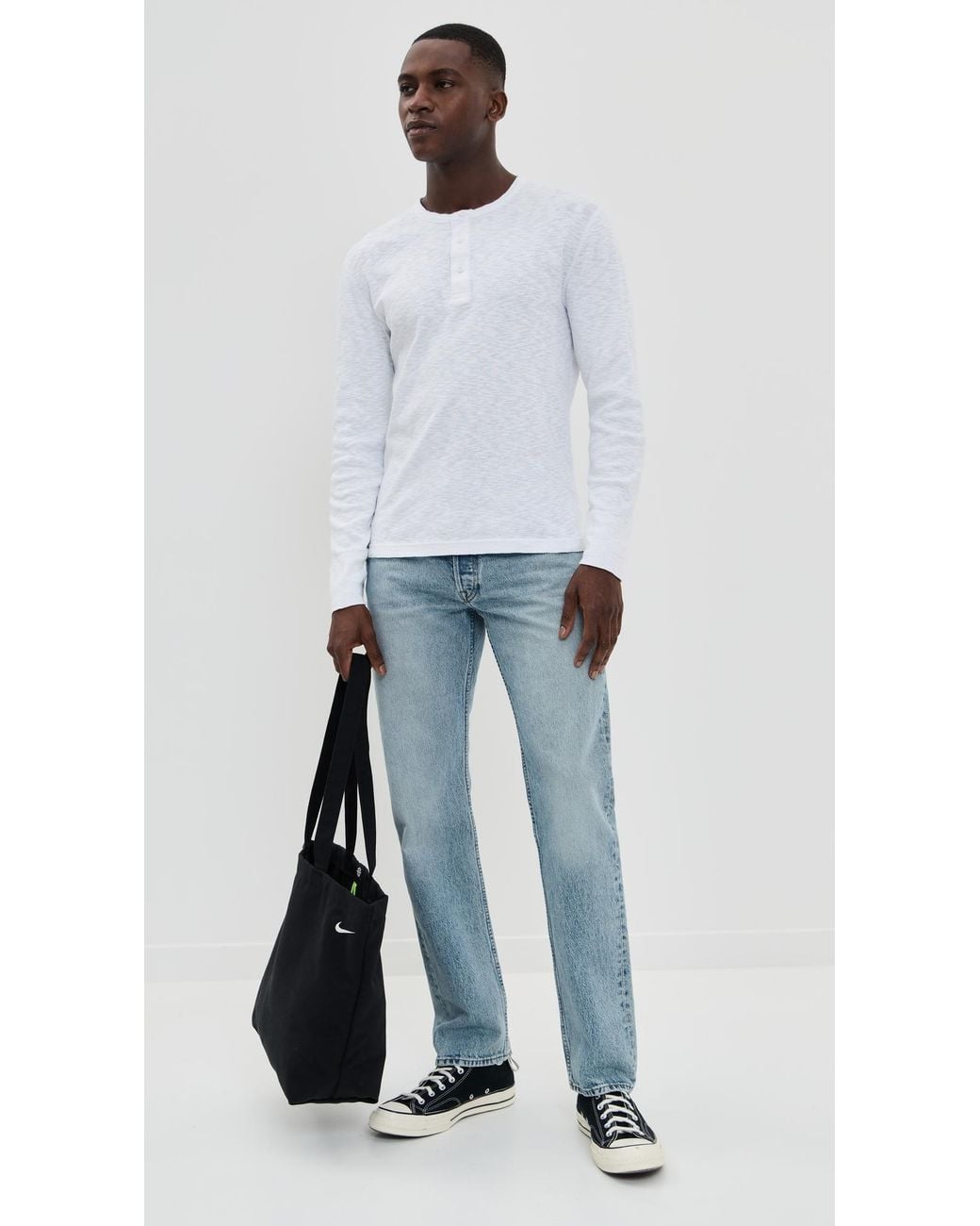 Reigning Champ White 1X1 Slub Slim Henley for men