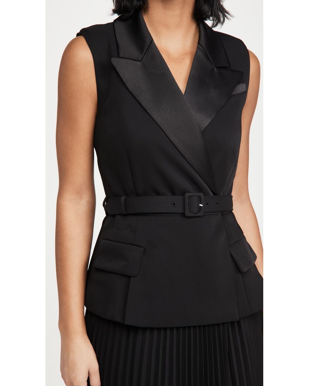 Self-Portrait Tailored Crepe And Chiffon Midi Dress in Black | Lyst