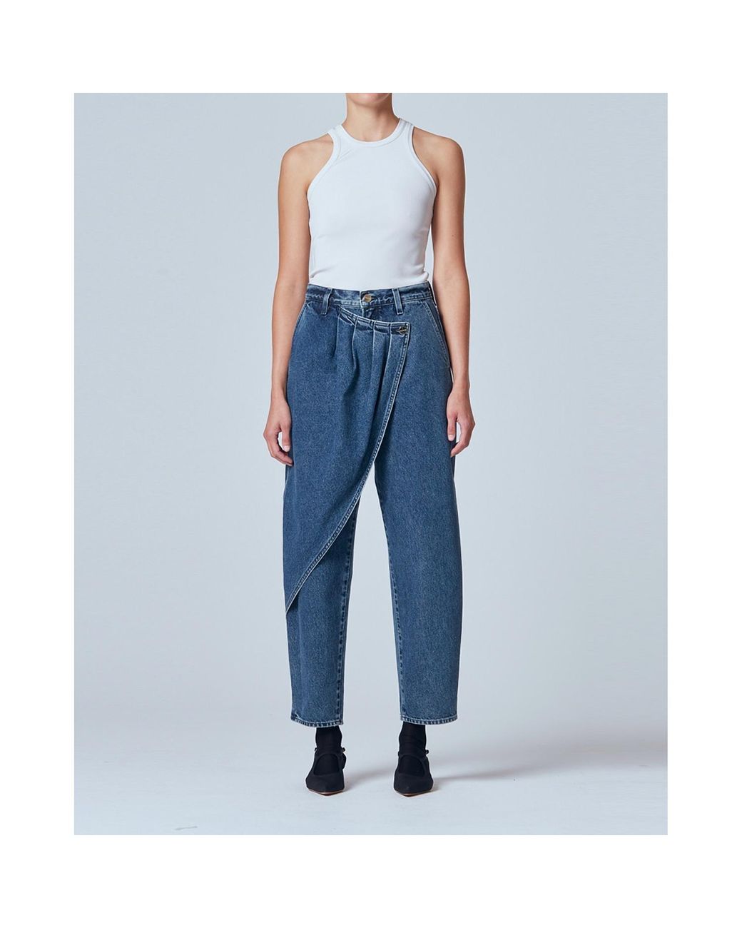 Goldsign Pleat Wrap Jeans in Blue | Lyst