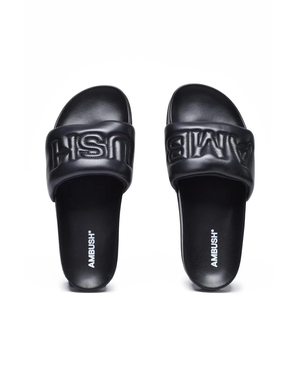 Ambush Black Leather Padded Slides for men
