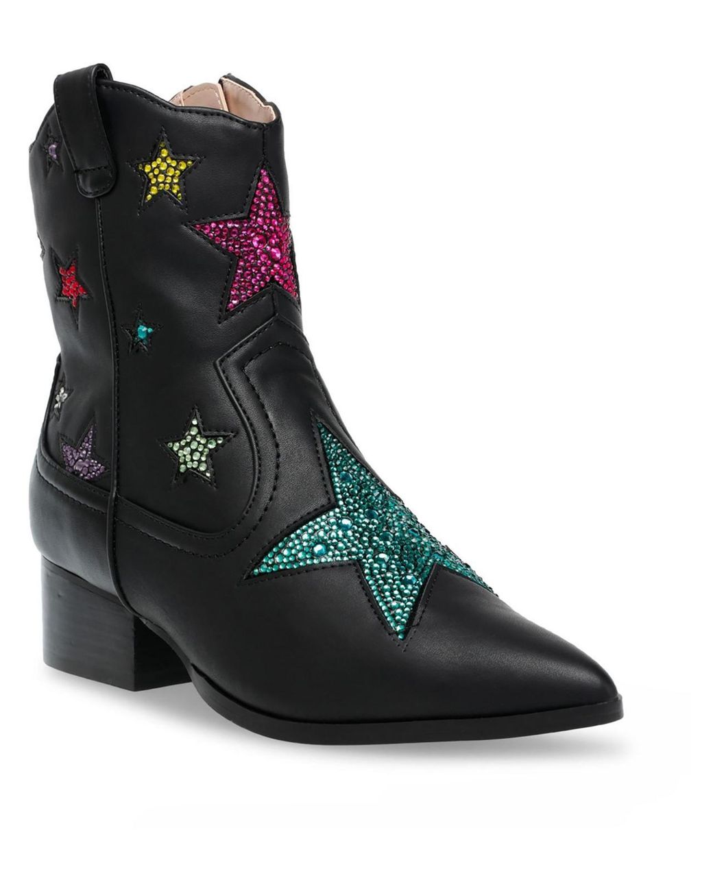 Betsey Johnson Edison Rhinestone Zipper Cowboy, Western Boots in Black