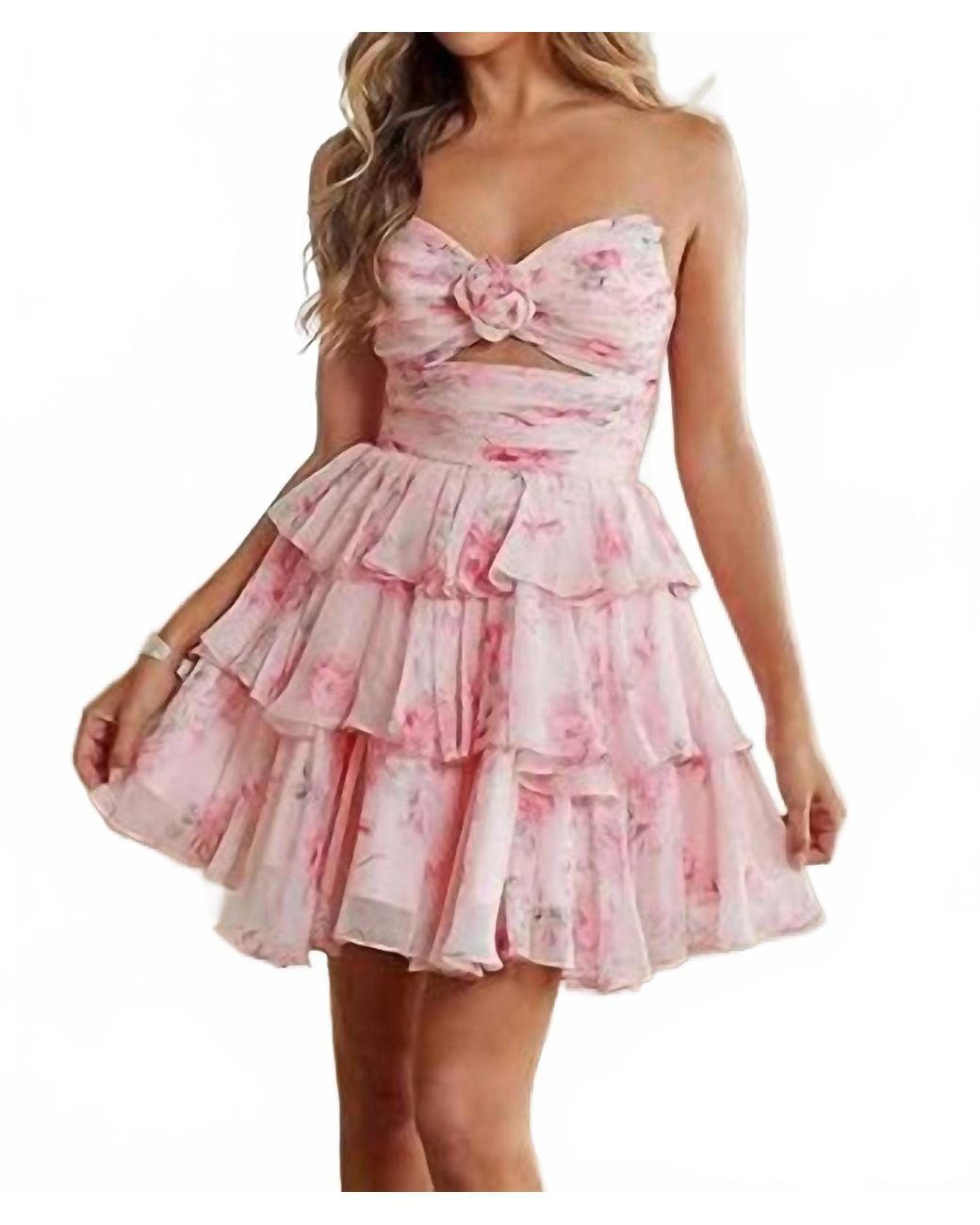 Pink Ruffle Dress Design Amelia Couture Strapless Short Dress With Ruffles & Corset Back in Pink ...