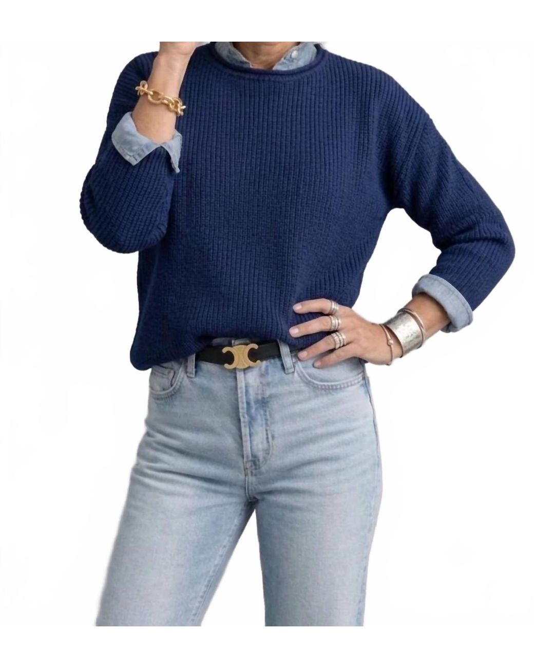 PINK PINEAPPLE Blue Chloe Solid Rollneck Sweater