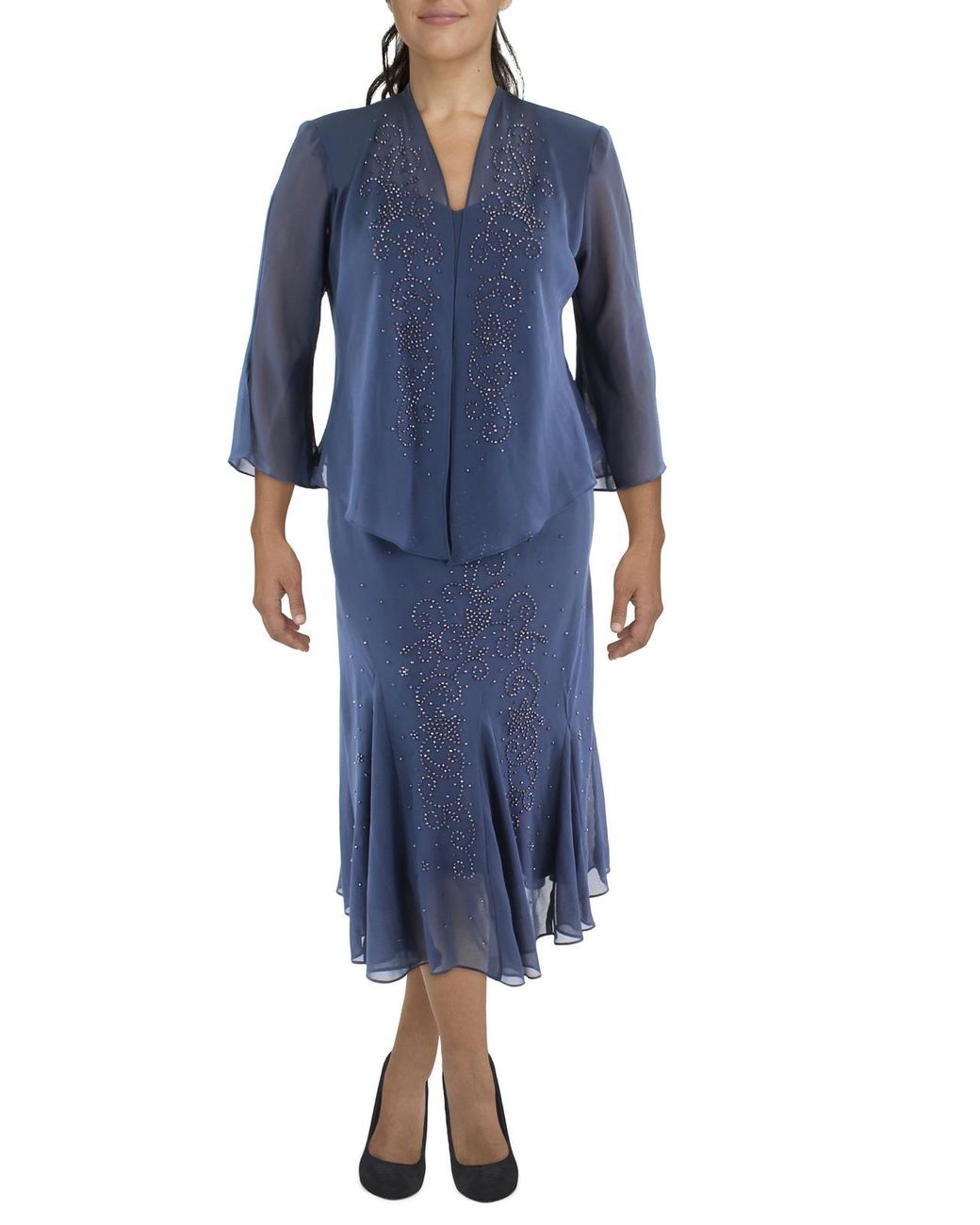 R & m richards embellished dress and illusion duster jacket sale