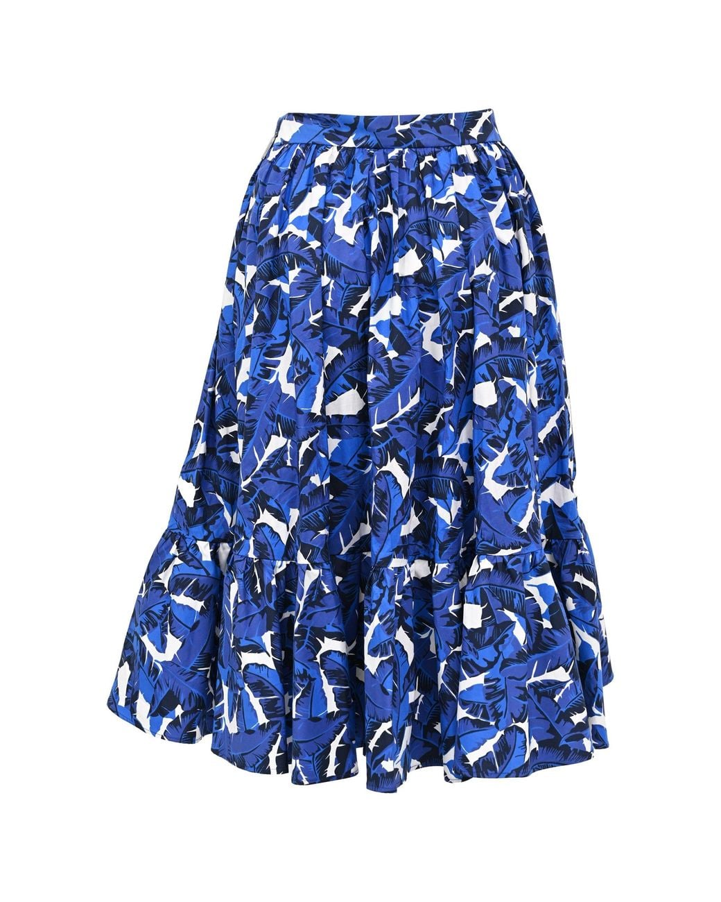 MSGM Blue Leaf-Print Midi Tiered Skirt