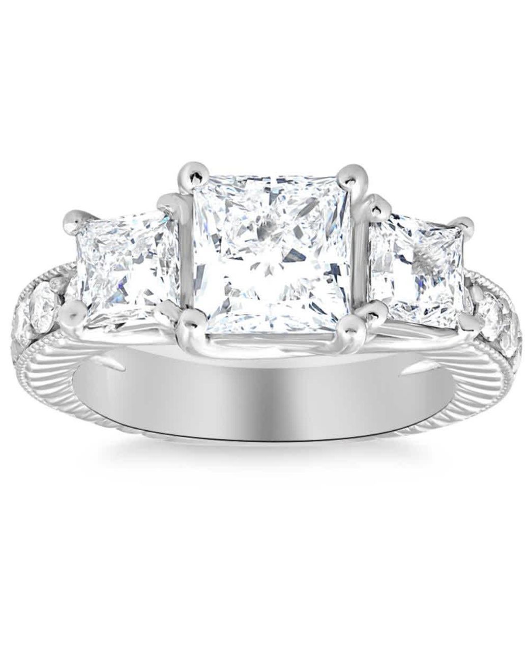 Pompeii3 2 3/4Ct Princess Cut Three Stone Vintage Diamond Engagement ...