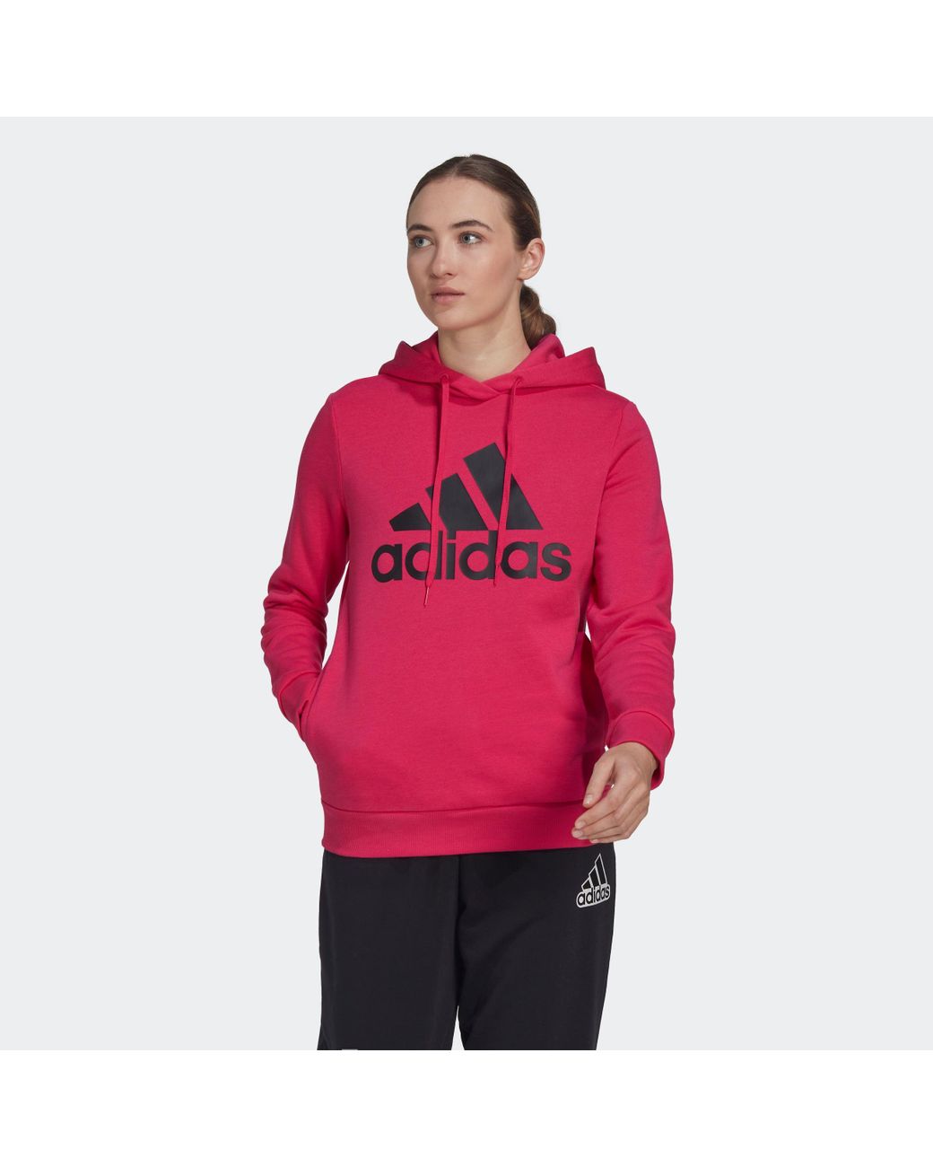 adidas Essentials Logo Fleece Hoodie in Red Lyst