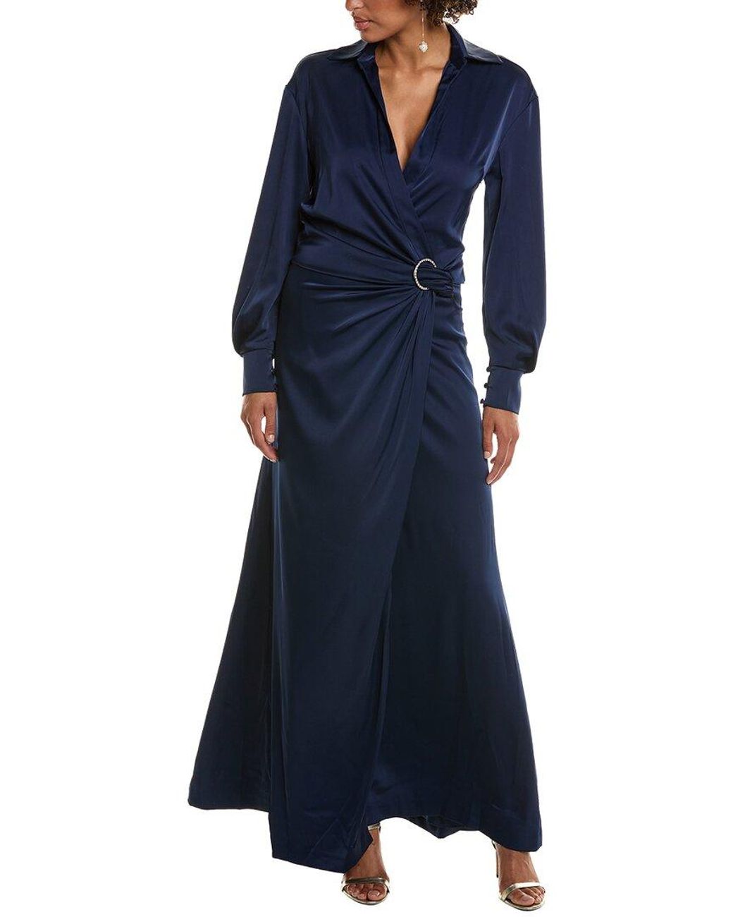Halston satin wrap gown best sale