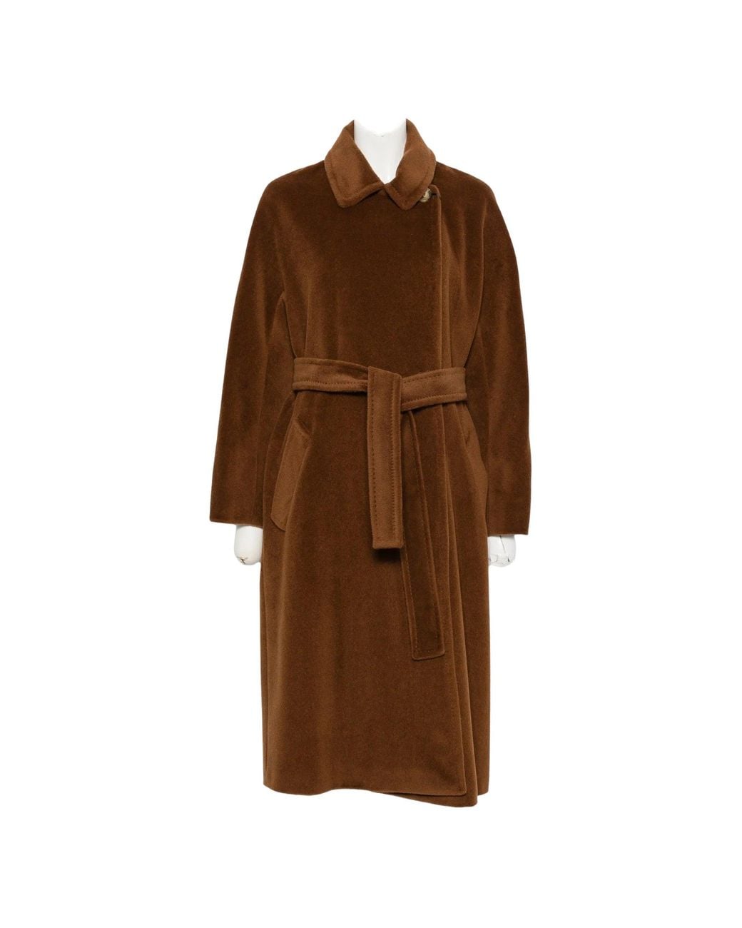 Marella Brown Virgin Wool Belted Long Coat