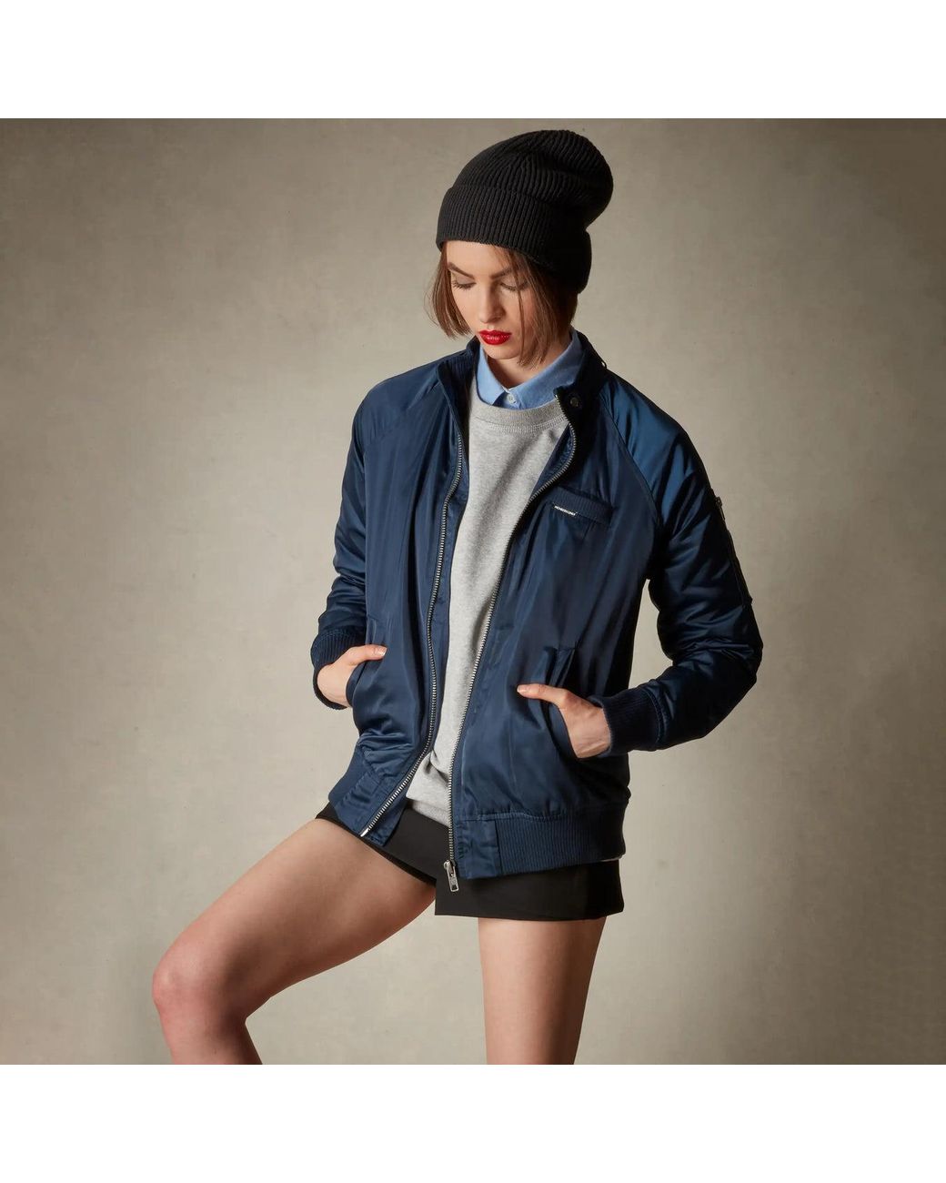 Members Only Blue Satin Bomber Jacket