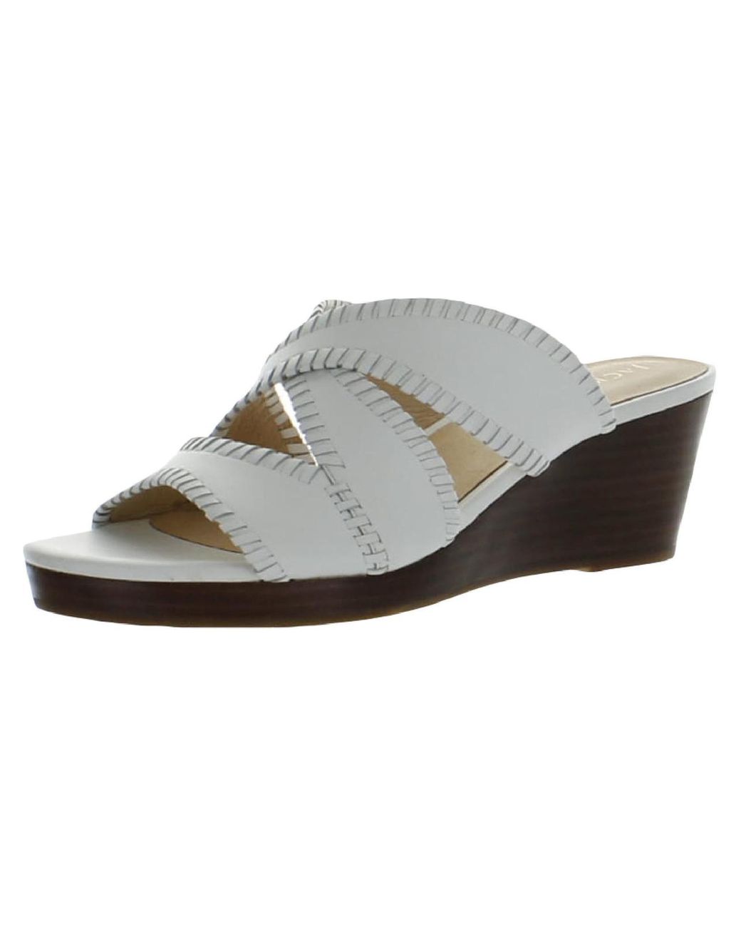 Jack Rogers Jackie Leather Open Toe Wedge Sandals in Gray Lyst