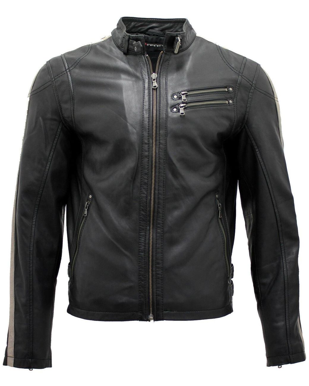 Infinity Leather Gray Racer Nappa Biker Jacket for men