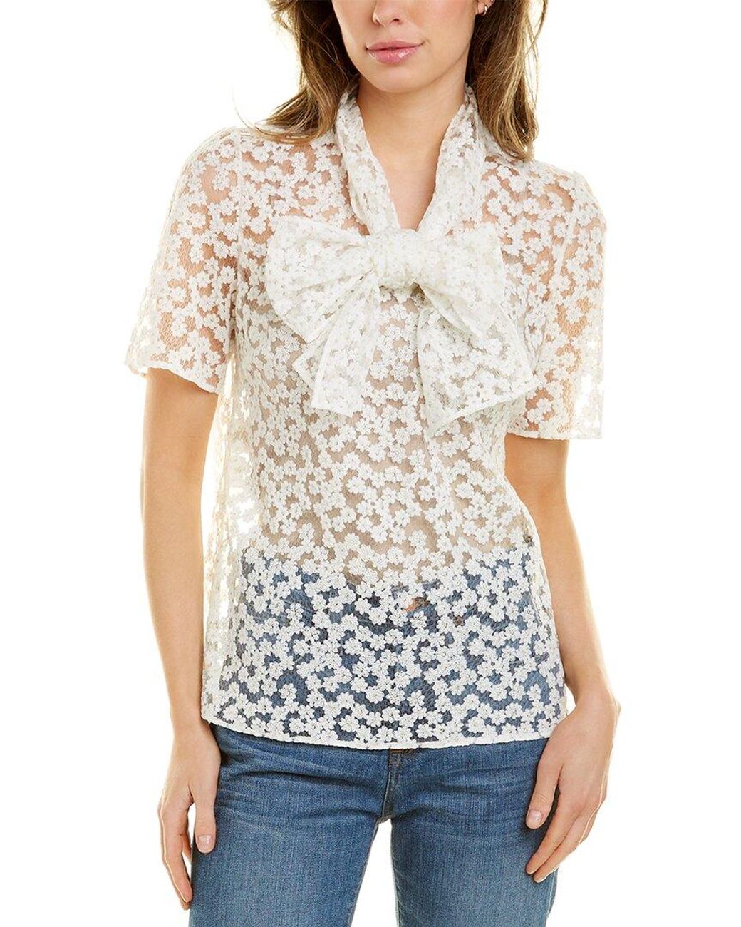 Anne Klein Bow Blouse in White | Lyst