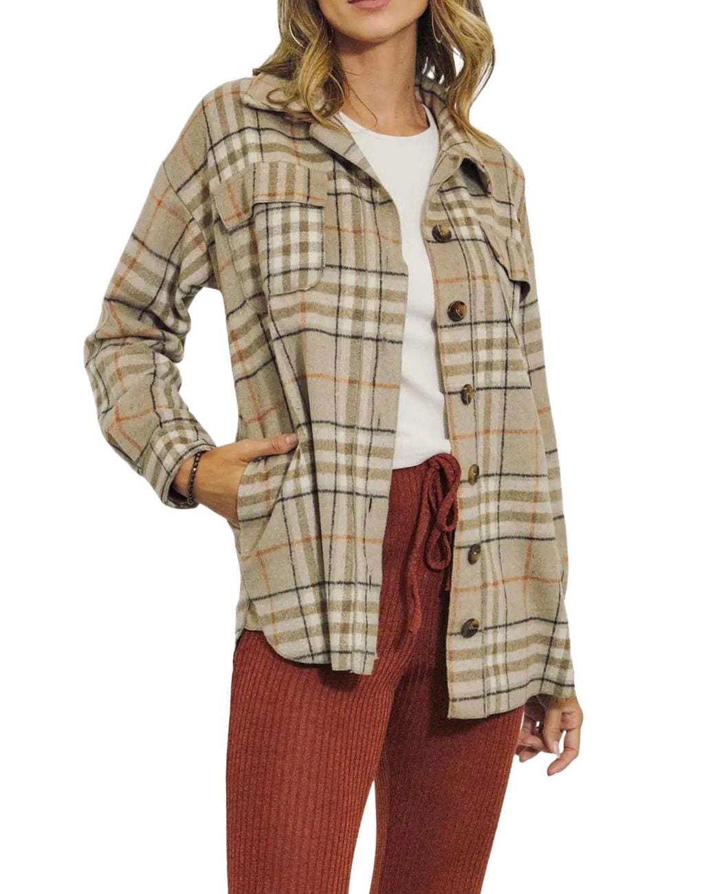 J.Nna Natural Checked Wool-Blend Shirt-Jacket