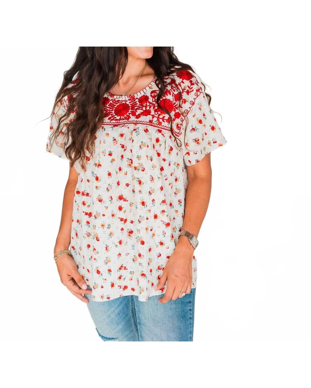 Layerz Clothing Red Jane Patterned Top