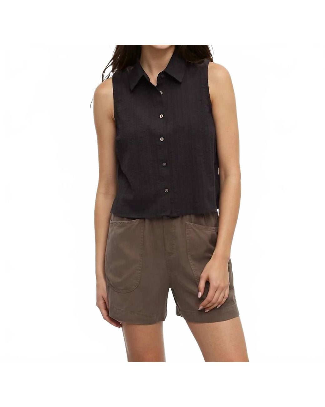 Tentree Black Robin Button Up Top