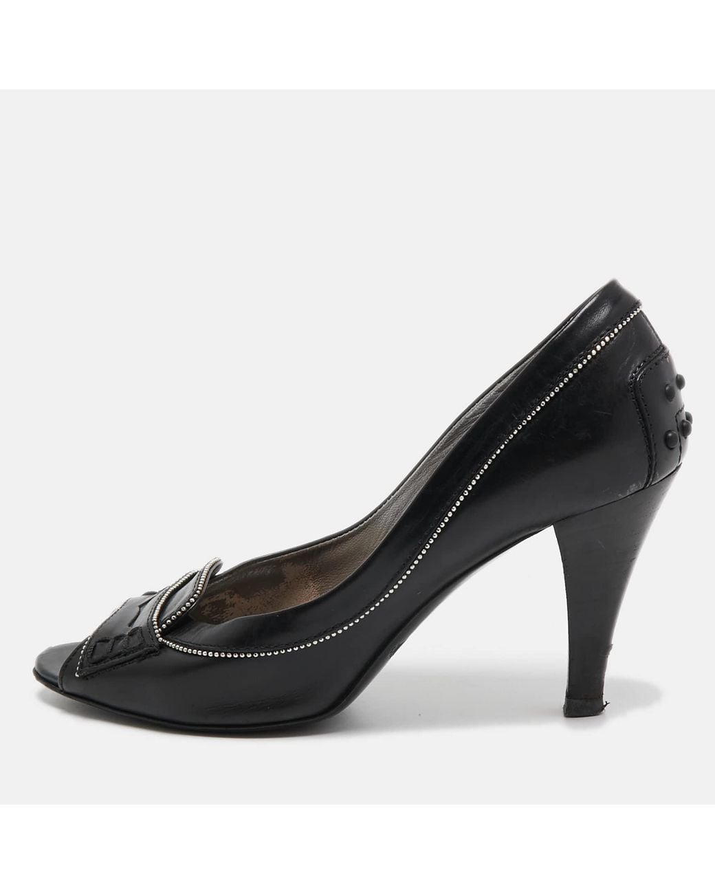 Tod's Black Leather Peep Toe Pumps