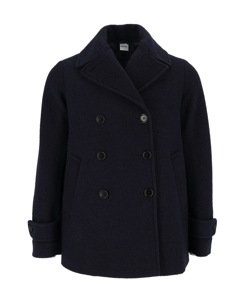 Aspesi Blue Wool Double-Breasted Boxy Coat