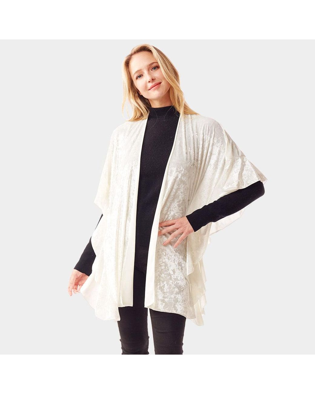 TRUEDAMES Blue Solid Velvet Shawl Poncho