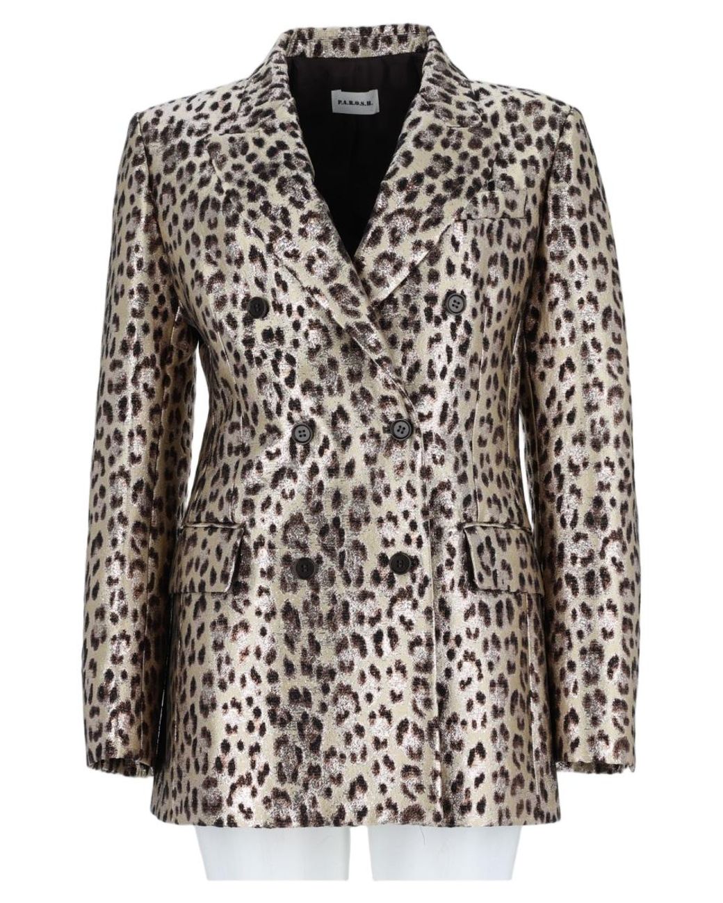 P.A.R.O.S.H. Black Multicolour Leopard Print Double-Breasted Blazer