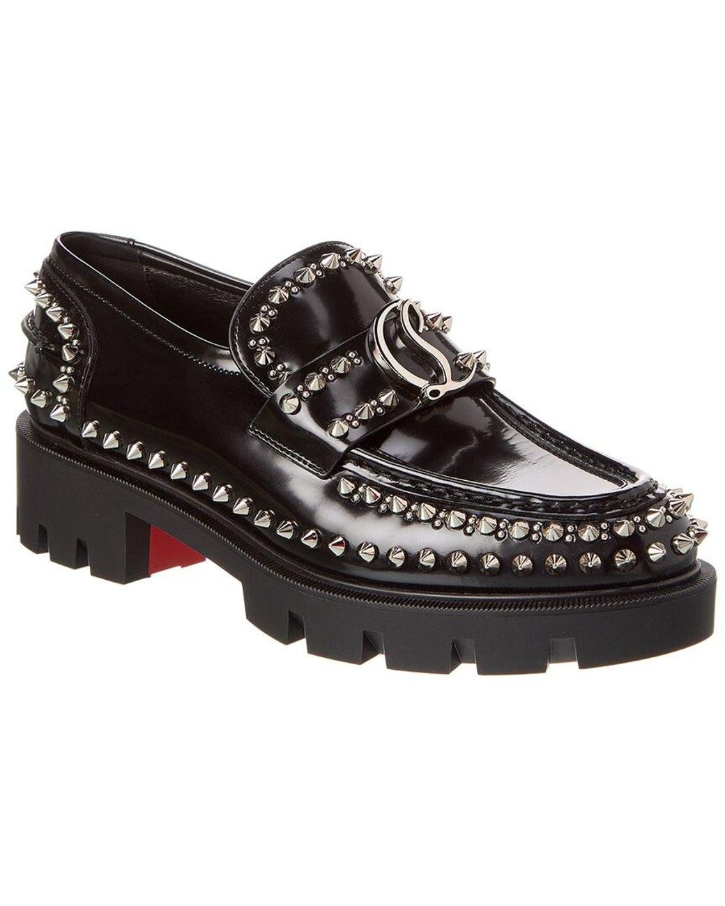 Christian Louboutin Cl Moc Lug Spikes Leather Loafer in Black
