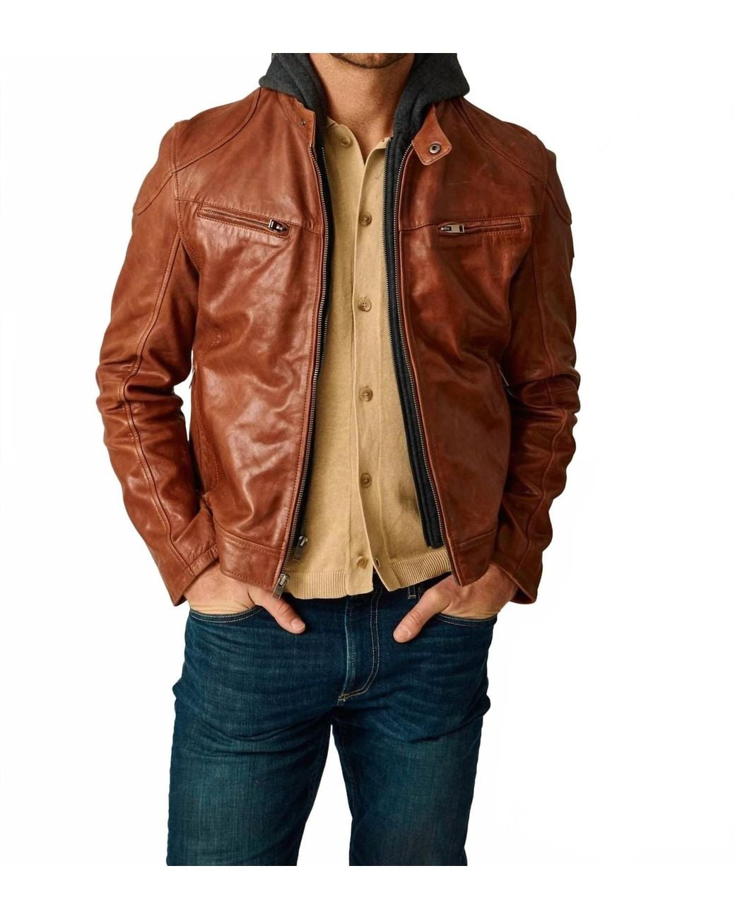 Mauritius Brown Biko Uf Leather Jacket for men