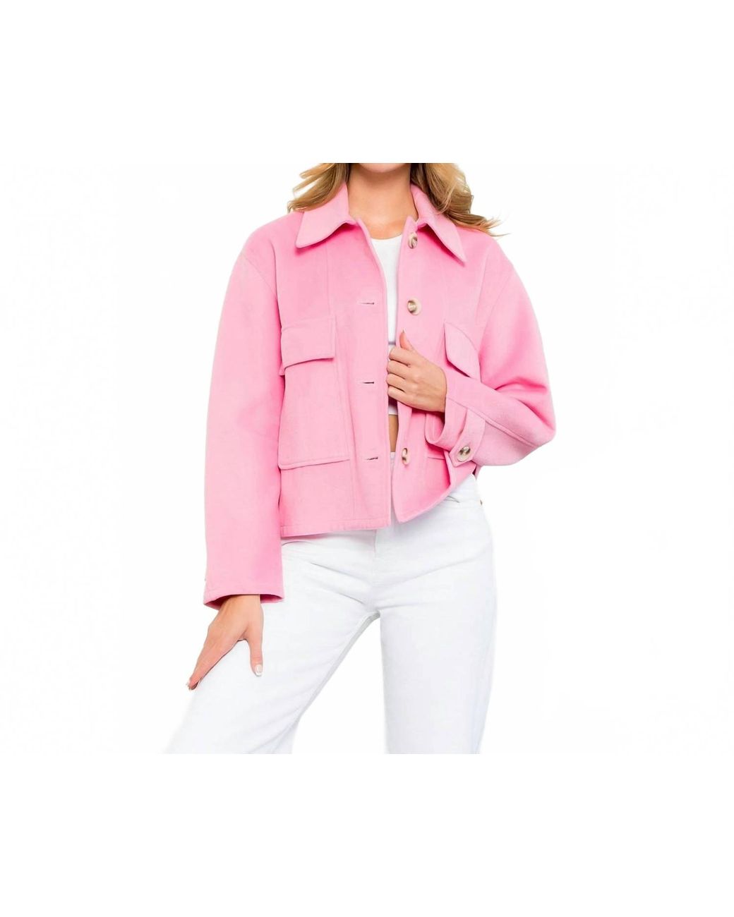Pink Button Front Jacket Thml Button Up Jacket in Pink | Lyst