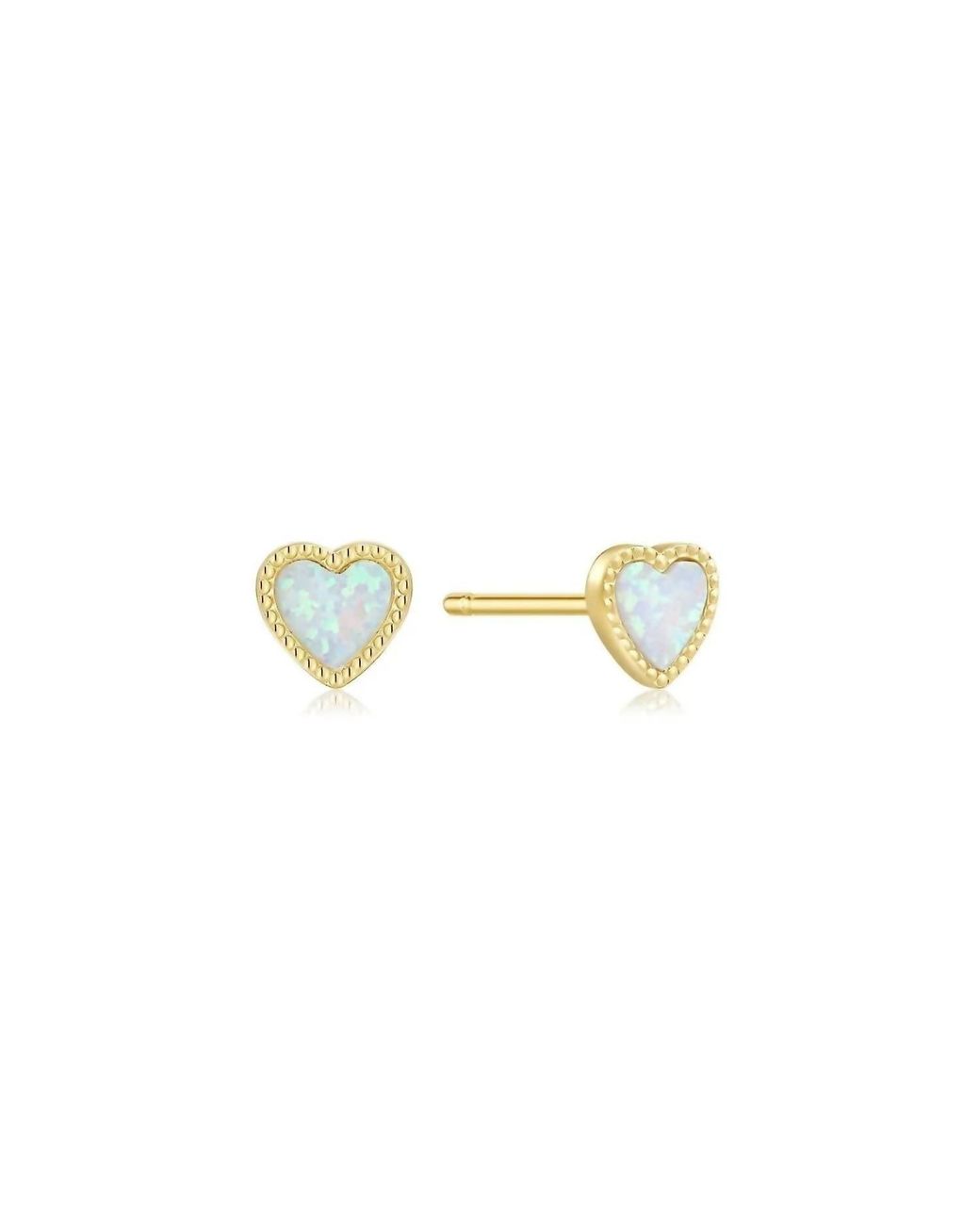 Eklexic Metallic Micro Opal Heart Studs Earrings