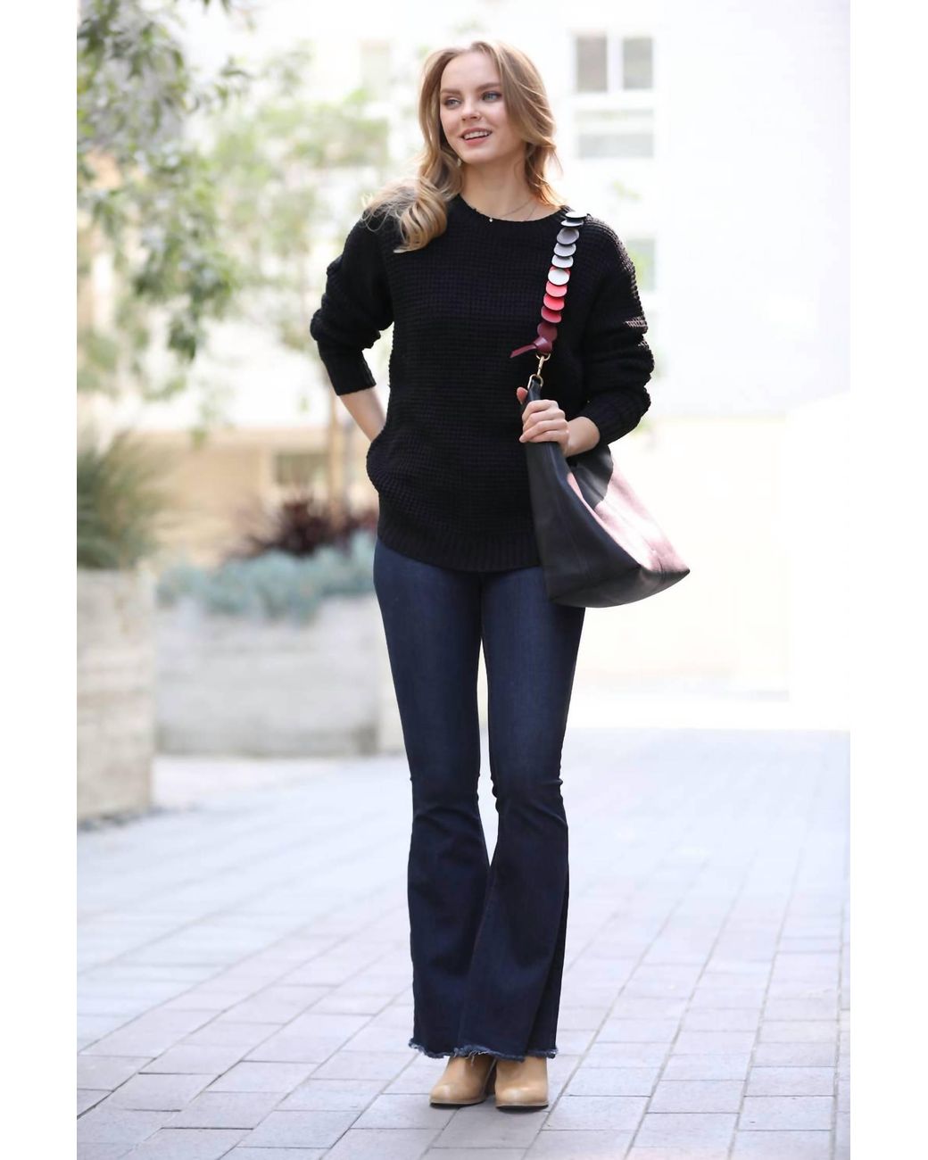42Pops Black Basic Waffle Sweater