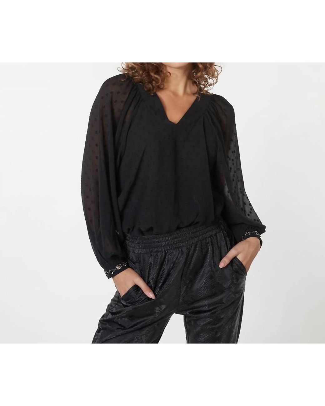 EsQualo Black Marble Beading Blouse