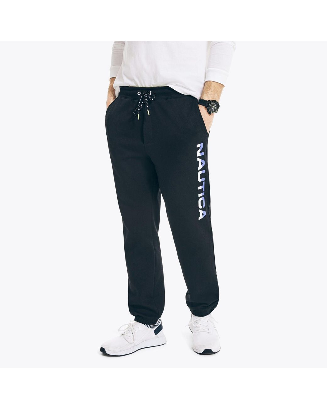 Nautica Cotton Classic Fit Logo Pant in Black for Men | Lyst