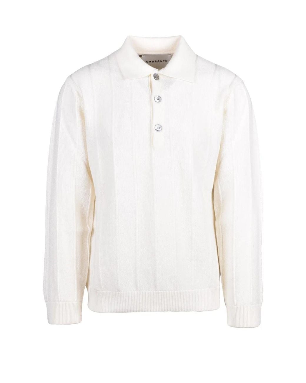 Amaranto White Wool Knit Polo Sweater for men