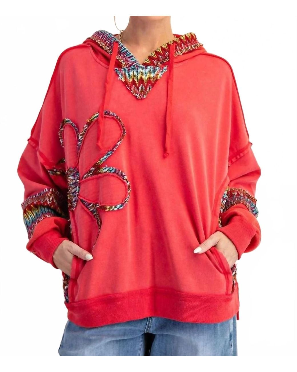 Easel Red Daisy Patch Hoodie