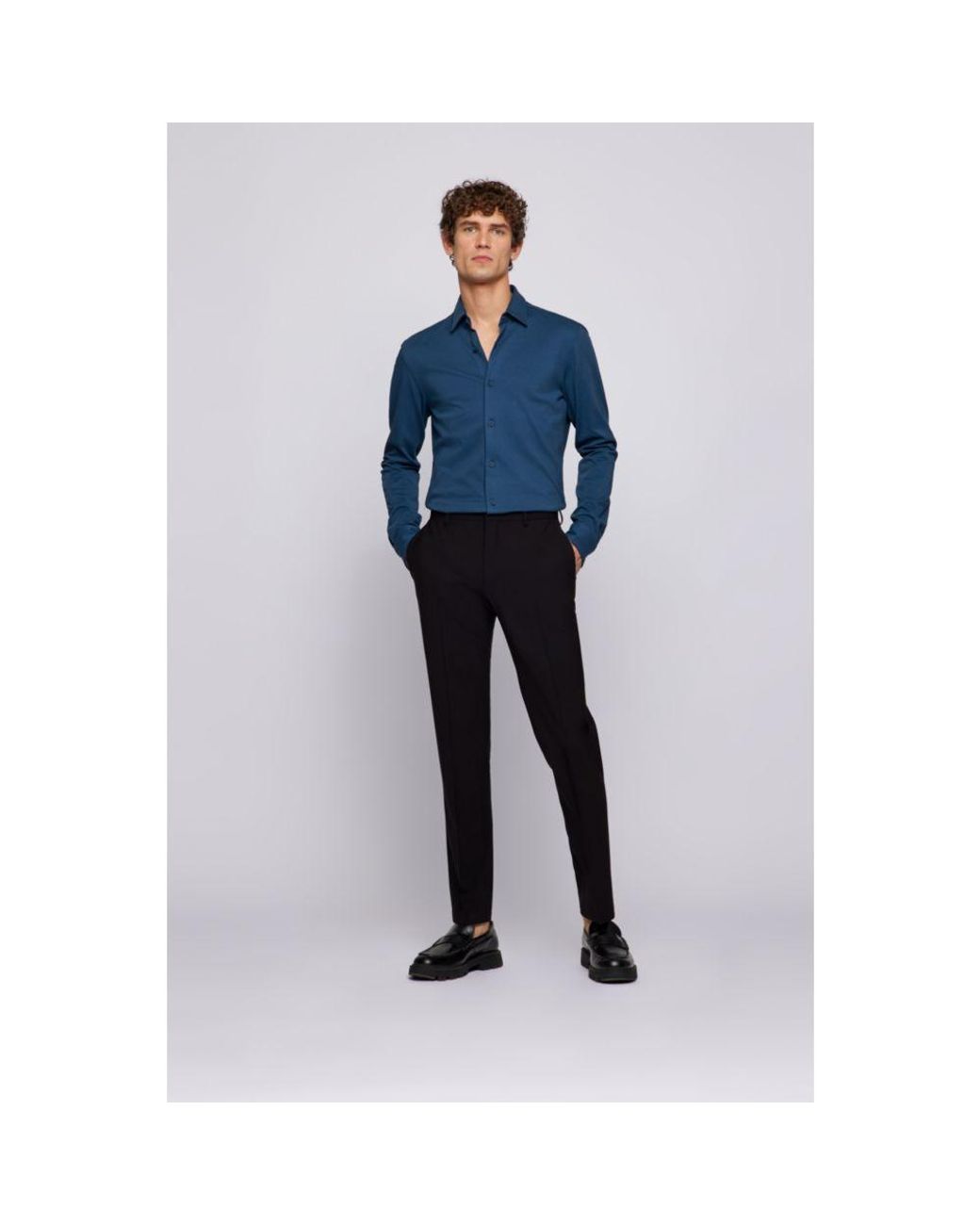 BOSS by HUGO BOSS Boss - Roan Slim Fit Stretch Jersey Cotton Shirt in Blue  for Men | Lyst