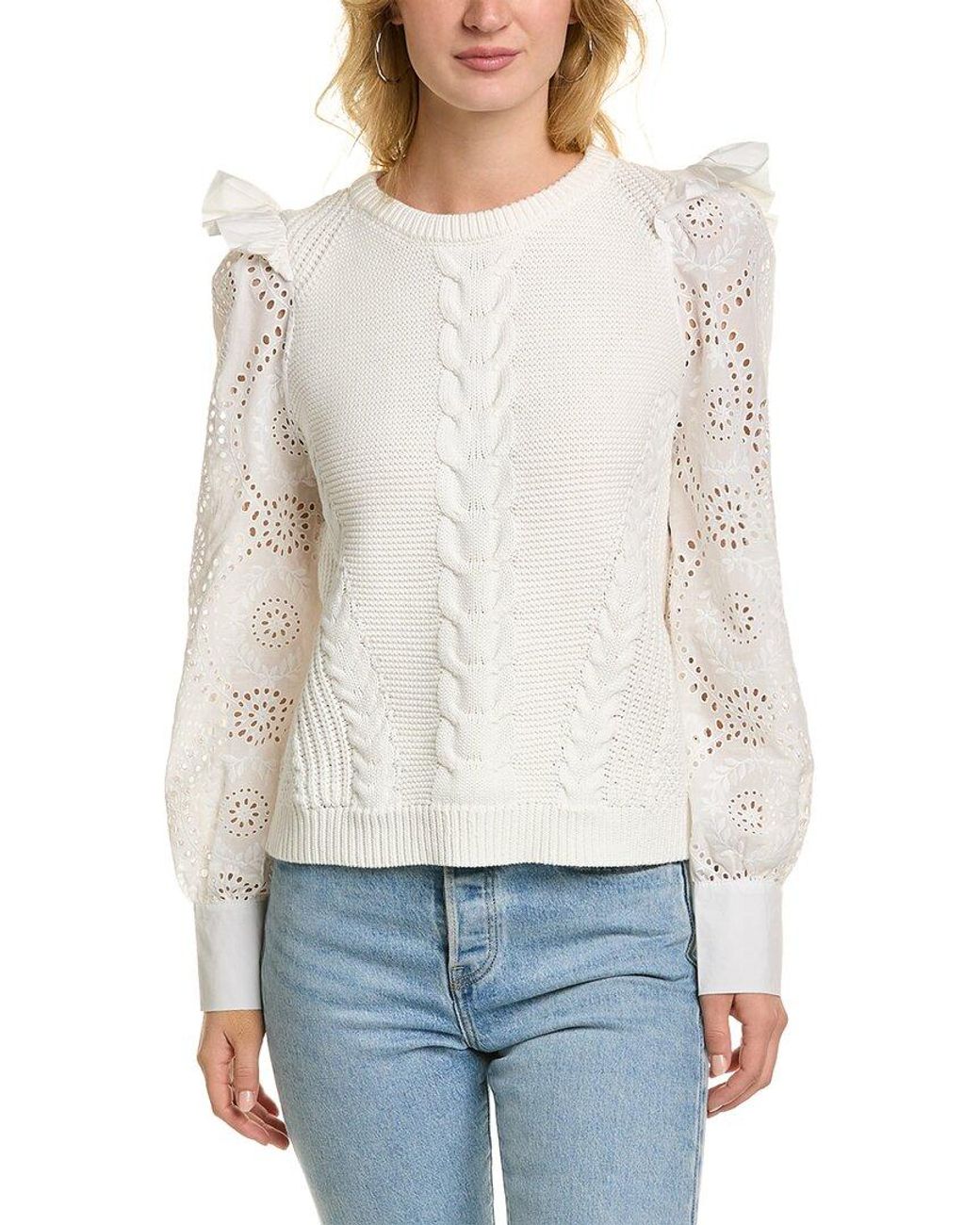 Fate Eyelet Sweater in White Lyst